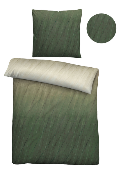 Feinbiber-Bettwäsche Maric - Baumwolle - Grün - 135 x 200 cm + Kissen 80 x 80 cm
