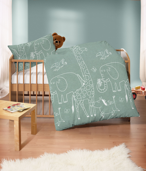 Kinder Melange-Flanell Bettwäsche Esse - Grün - 100 x 135 cm + Kissen 40 x 60 cm