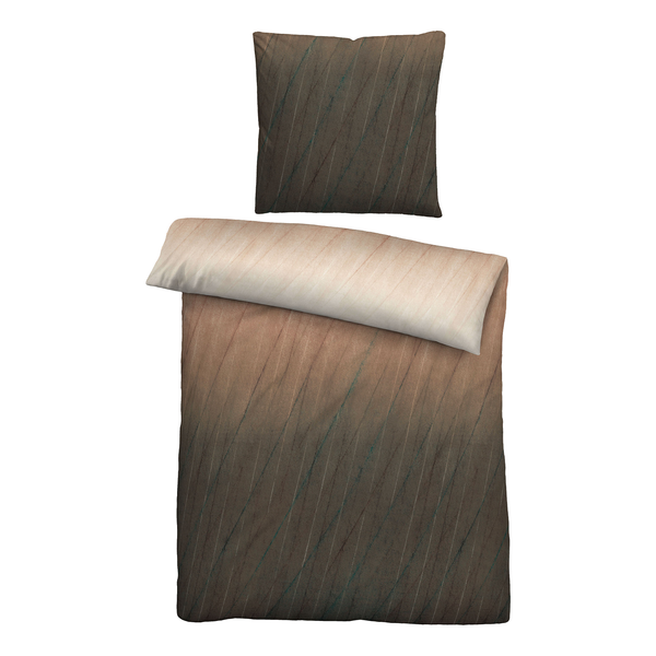 Feinbiber-Bettwäsche Maric - Baumwolle - Braun - 155 x 220 cm + Kissen 80 x 80 cm