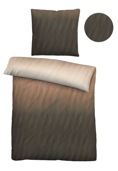 Feinbiber-Bettwäsche Maric - Baumwolle - Braun - 155 x 220 cm + Kissen 80 x 80 cm
