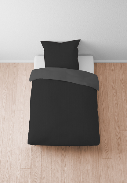 Mako Satin Bettwäsche Papis - Baumwolle - Anthrazit - 155 x 220 cm + Kissen 80 x 80 cm