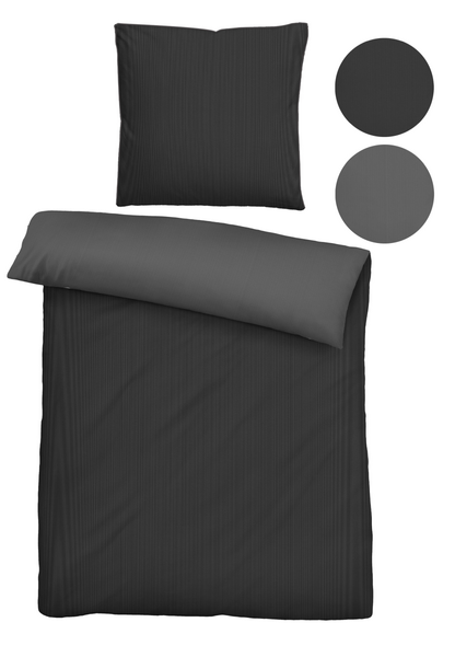 Mako Satin Bettwäsche Papis - Baumwolle - Anthrazit - 155 x 220 cm + Kissen 80 x 80 cm