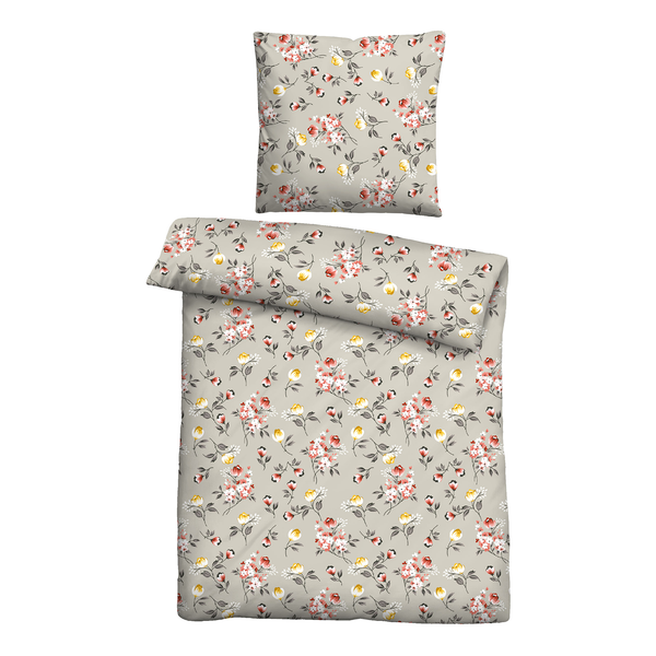 Biber-Bettwäsche Geblümt - Baumwolle / Polyester - Warmes Beige - 135 x 200 cm + Kissen 80 x 80 cm
