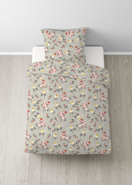 Biber-Bettwäsche Geblümt - Baumwolle / Polyester - Warmes Beige - 135 x 200 cm + Kissen 80 x 80 cm