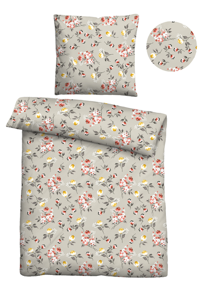 Biber-Bettwäsche Geblümt - Baumwolle / Polyester - Warmes Beige - 135 x 200 cm + Kissen 80 x 80 cm