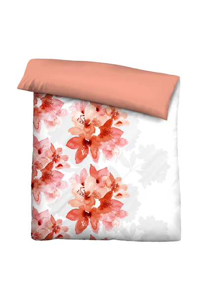 Biber-Bettwäsche Blumen - Baumwolle / Polyester - Apricot - 155 x 220 cm + Kissen 80 x 80 cm