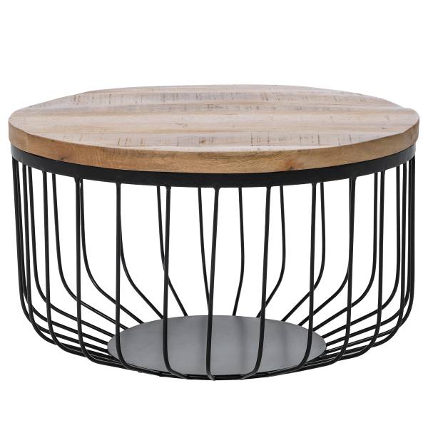 Couchtisch ROWER - Mango massiv / Metall - Mango / Schwarz - Durchmesser: 58 cm