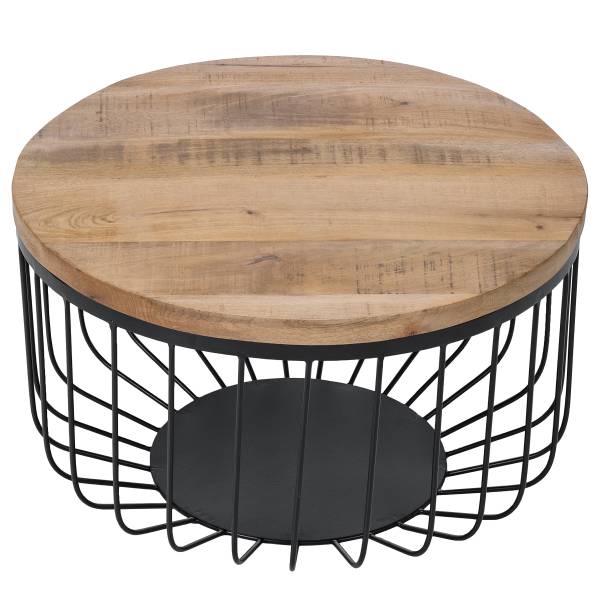 Couchtisch ROWER - Mango massiv / Metall - Mango / Schwarz - Durchmesser: 58 cm