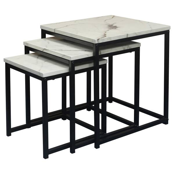 Beistelltisch Janjev 3er-Set - Marmor Weiß Dekor / Schwarz