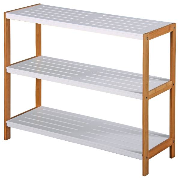 Schuhregal Perzee - Weiß / Bambus - Höhe: 59 cm
