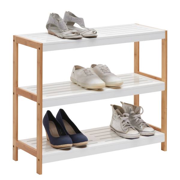 Schuhregal Perzee - Weiß / Bambus - Höhe: 59 cm