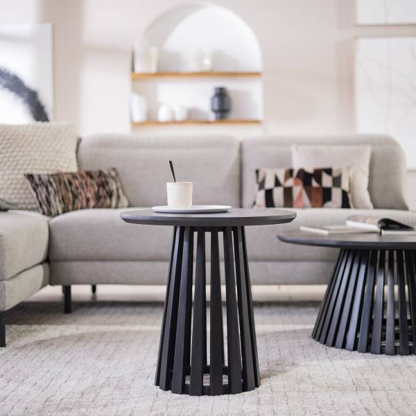 Massiver Couchtisch GAKAT - Mango Schwarz - Durchmesser: 50 cm