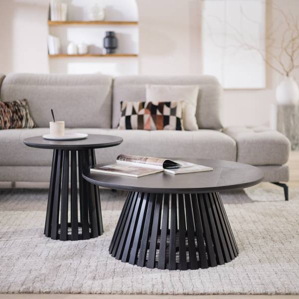 Massiver Couchtisch GAKAT - Mango Schwarz - Durchmesser: 50 cm