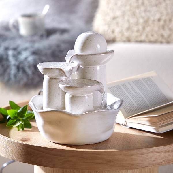 Tischbrunnen BALANCE Modern - Steingut - Creme