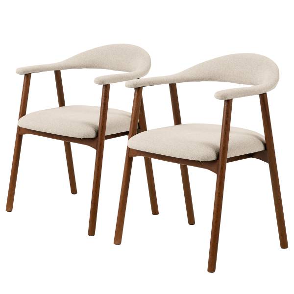 Armlehnenstuhl MESITA 2er Set - Webstoff Aphra: Beige - Eiche Dunkel