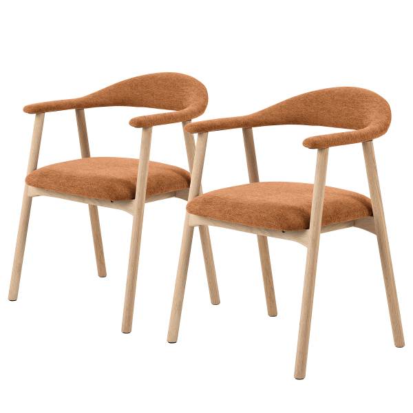 Armlehnenstuhl MESITA 2er-Set - Webstoff Aphra: Terracotta - Eiche Hell