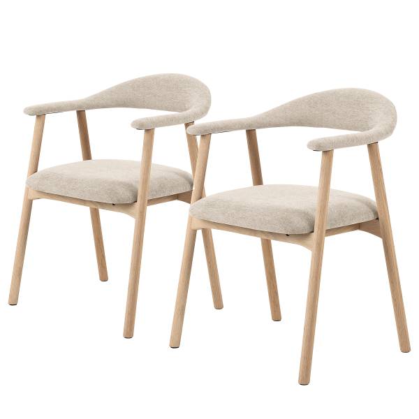 Armlehnenstuhl MESITA 2er Set - Webstoff Aphra: Beige - Eiche Hell