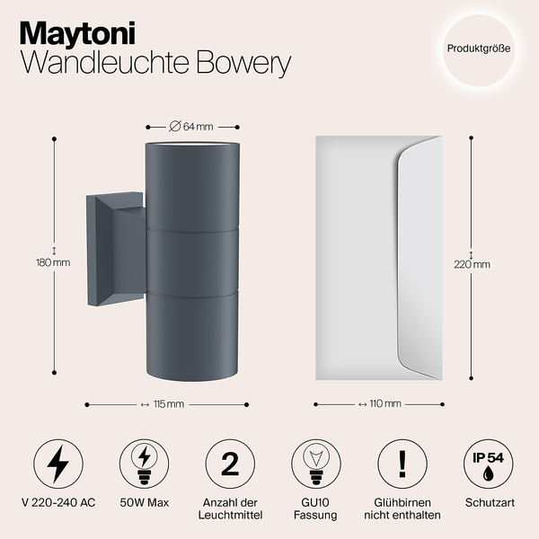 Wandleuchte Bowery Typ A - Aluminium - 2-flammig