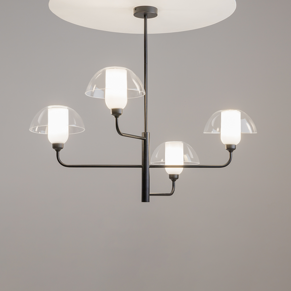 Pendelleuchte Memory Typ B - Milchglas / Metall - 4-flammig
