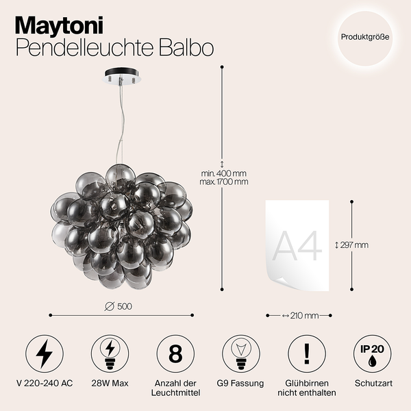 Pendelleuchte Balbo - Rauchglas / Metall - 8-flammig