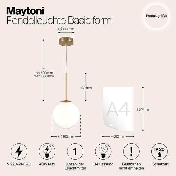 Pendelleuchte Basicform Typ C - Milchglas / Metall - 1-flammig