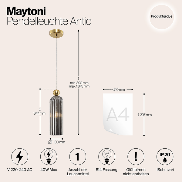 Pendelleuchte Antic - Rauchglas / Metall - 1-flammig - Grau