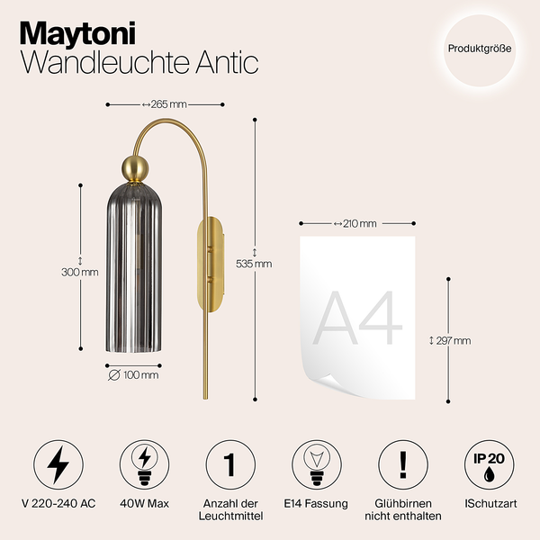 Wandleuchte Antic - Rauchglas / Metall - 1-flammig - Grau