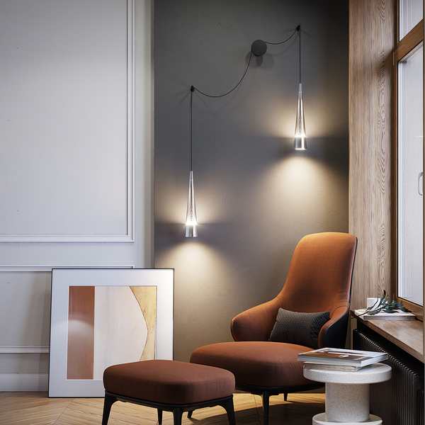 LED-Wandleuchte Sintesi - Rauchglas / Metall - 2-flammig