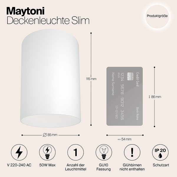 Deckenleuchte Slim - Aluminium - 1-flammig - Weiß