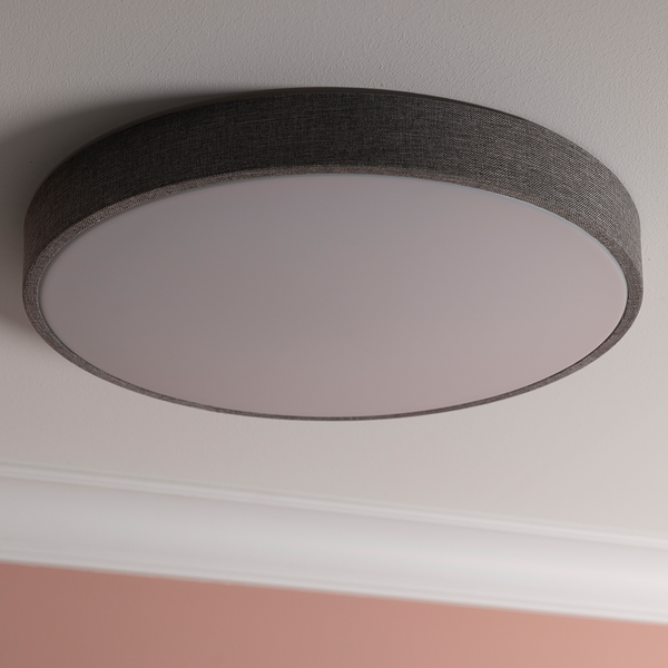 LED-Deckenleuchten Filiz - Mischgewebe / Eisen - 1-flammig - Grau - Durchmesser: 49 cm