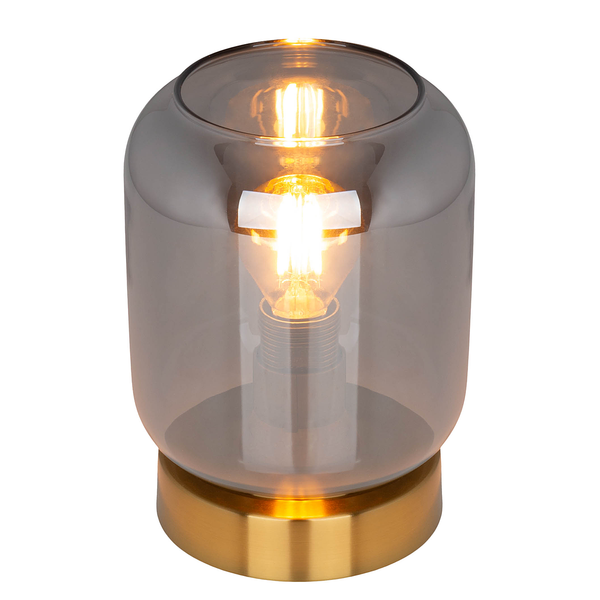 Tischleuchte Alessio mit Sockel - Rauchglas / Stahl - 1-flammig