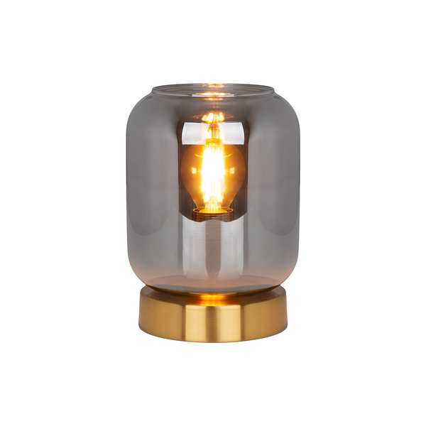 Tischleuchte Alessio mit Sockel - Rauchglas / Stahl - 1-flammig