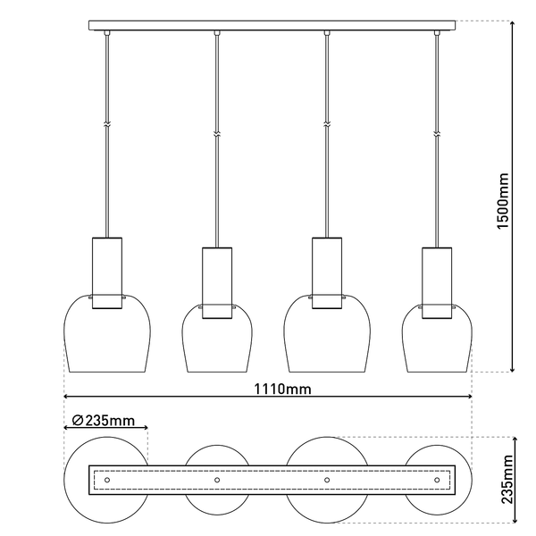 Pendelleuchte Funda Typ A - Farbglas / Aluminium - 4-flammig