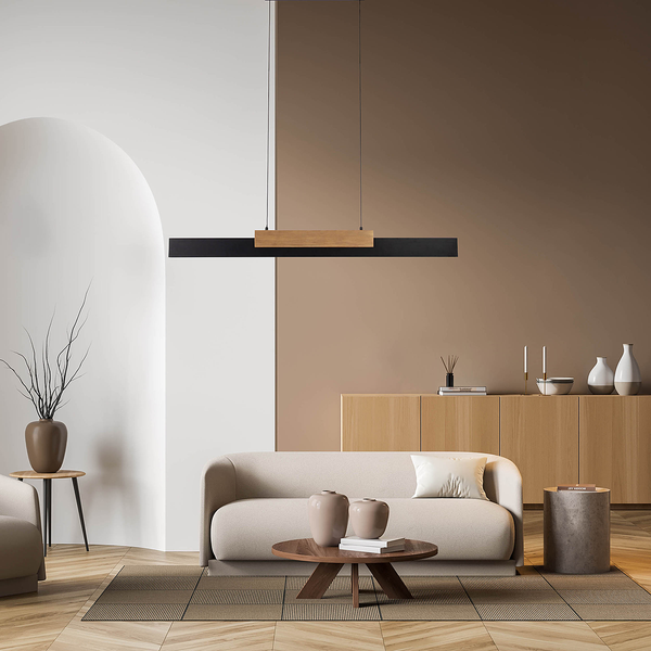 LED-Pendelleuchte Wiebke - Metall / Eiche massiv - 1-flammig