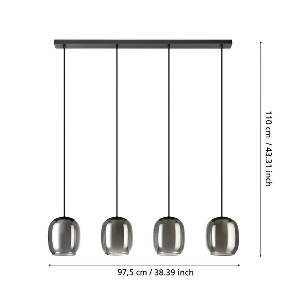 Pendelleuchte Ciampino Typ A - Rauchglas / Stahl - 4-flammig