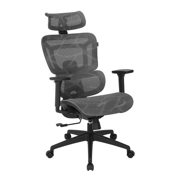 Bürodrehstuhl Doum - Mesh / Metall - Grau / Weiß