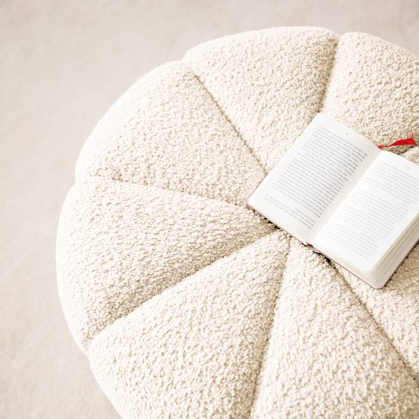 Pouf FORA - Teddy-Bouclé Stoff Bony: Beige - Breite: 60 cm