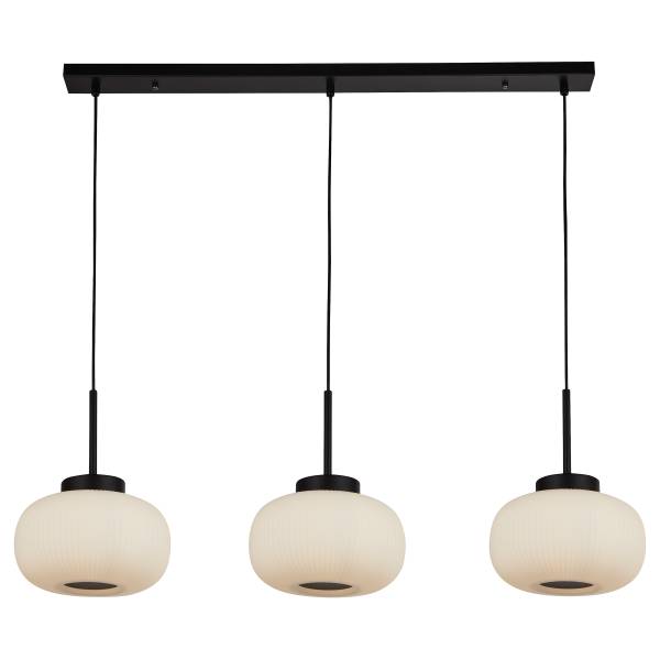 Pendelleuchte Lumina - Schwarz - Stahl - Opalglas - 24 x 32 x 104 cm