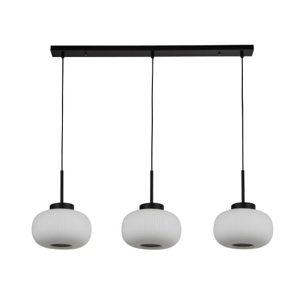 Pendelleuchte Lumina - Schwarz - Stahl - Opalglas - 24 x 32 x 104 cm
