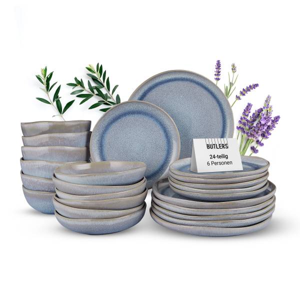 Geschirr-Set HILDA 24-tlg. - Steinzeug - Blau