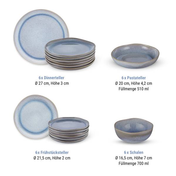 Geschirr-Set HILDA 24-tlg. - Steinzeug - Blau