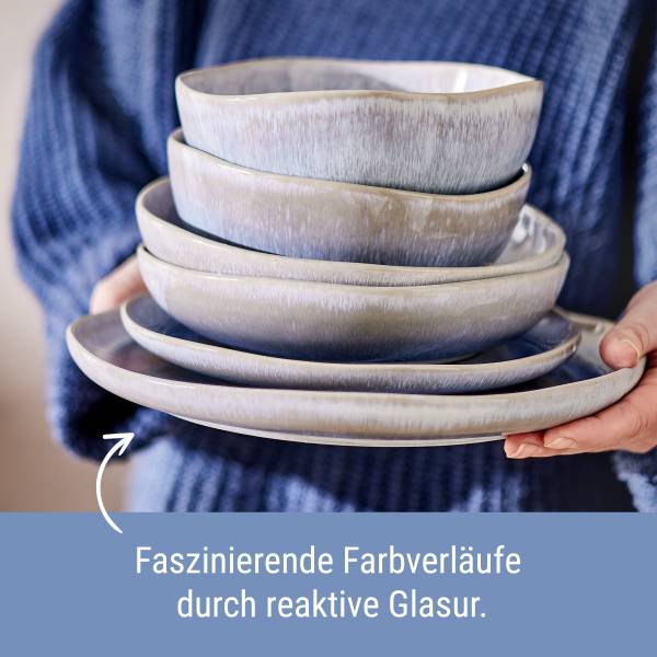 Geschirr-Set HILDA 24-tlg. - Steinzeug - Blau