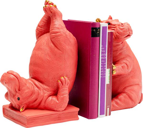 Buchstütze Hippo Pink 2er-Set - Pink - Polyresin - 19 x 26 x 14 cm