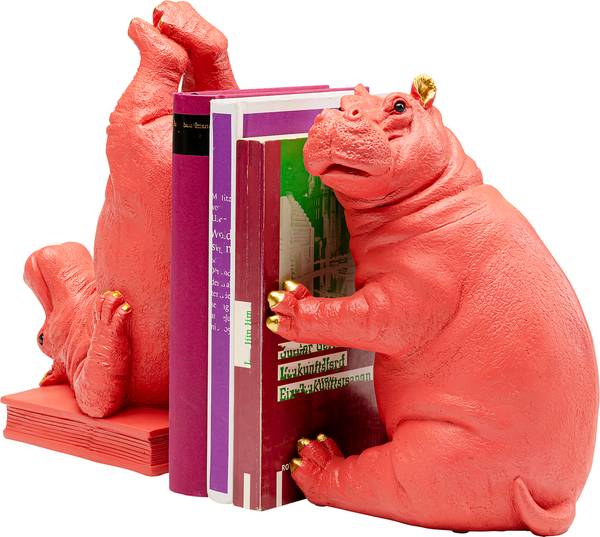 Buchstütze Hippo Pink 2er-Set - Pink - Polyresin - 19 x 26 x 14 cm