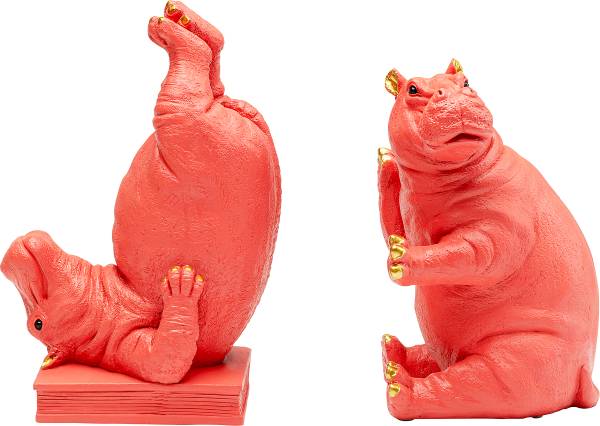 Buchstütze Hippo Pink 2er-Set - Pink - Polyresin - 19 x 26 x 14 cm