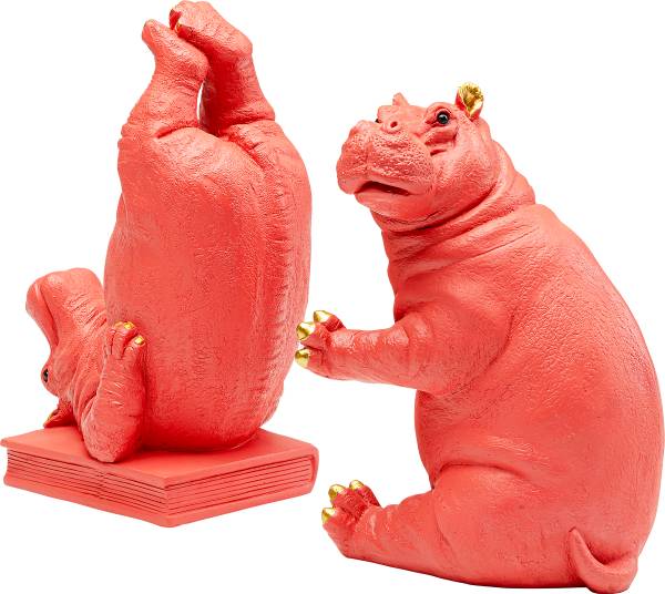 Buchstütze Hippo Pink 2er-Set - Pink - Polyresin - 19 x 26 x 14 cm