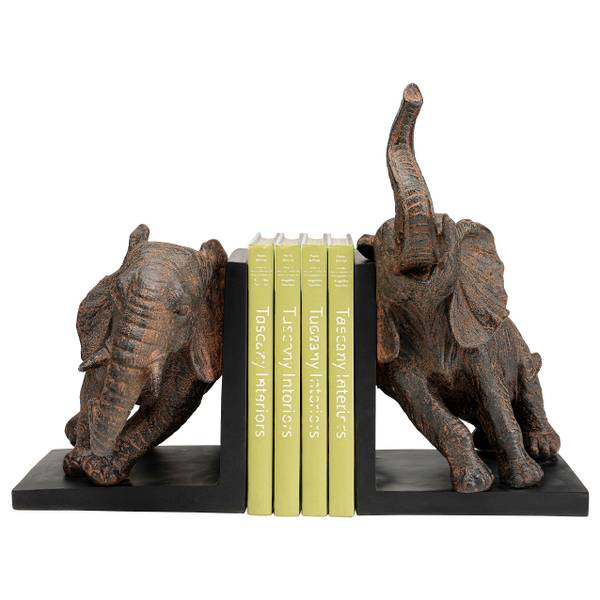 Buchstütze Elephants 2er-Set - Braun - Polyresin - 31 x 25 x 21 cm