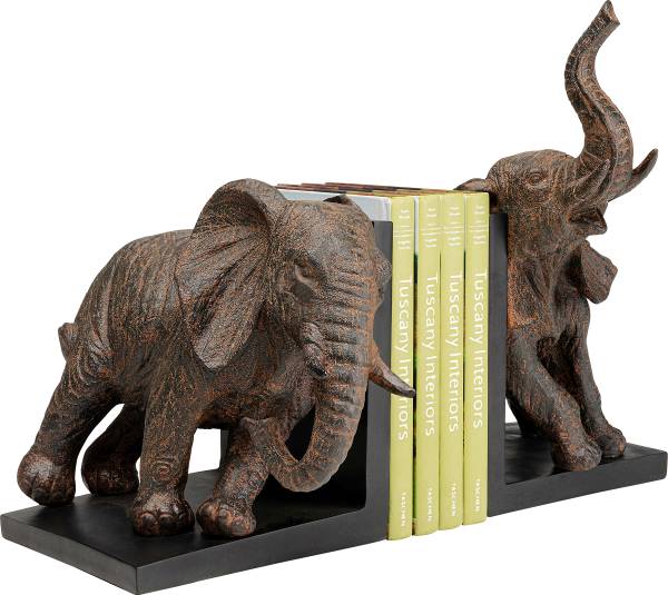 Buchstütze Elephants 2er-Set - Braun - Polyresin - 31 x 25 x 21 cm