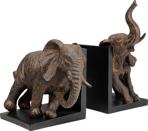 Buchstütze Elephants 2er-Set - Braun - Polyresin - 31 x 25 x 21 cm