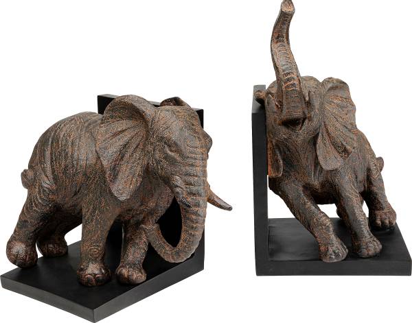 Buchstütze Elephants 2er-Set - Braun - Polyresin - 31 x 25 x 21 cm